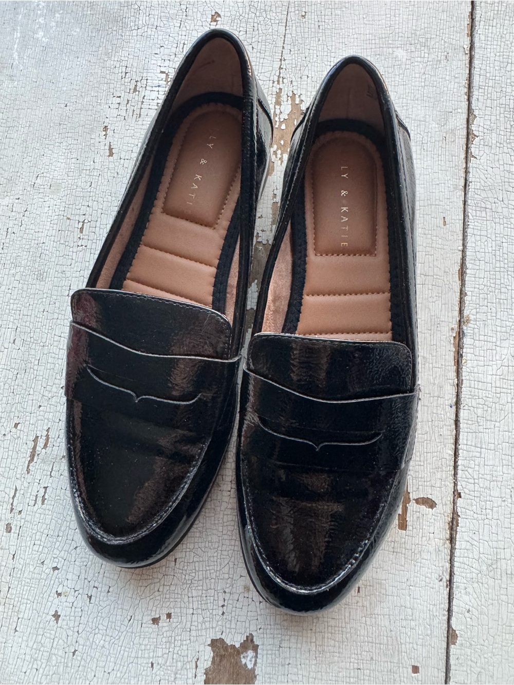 LY & KATIE Black Patent Penny Loafers